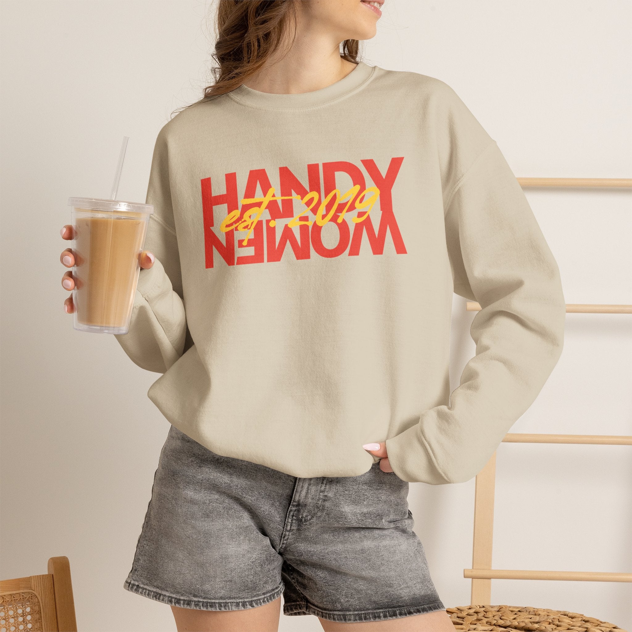Handy Woman Crewneck Sweatshirt — Retro Surf Graphic