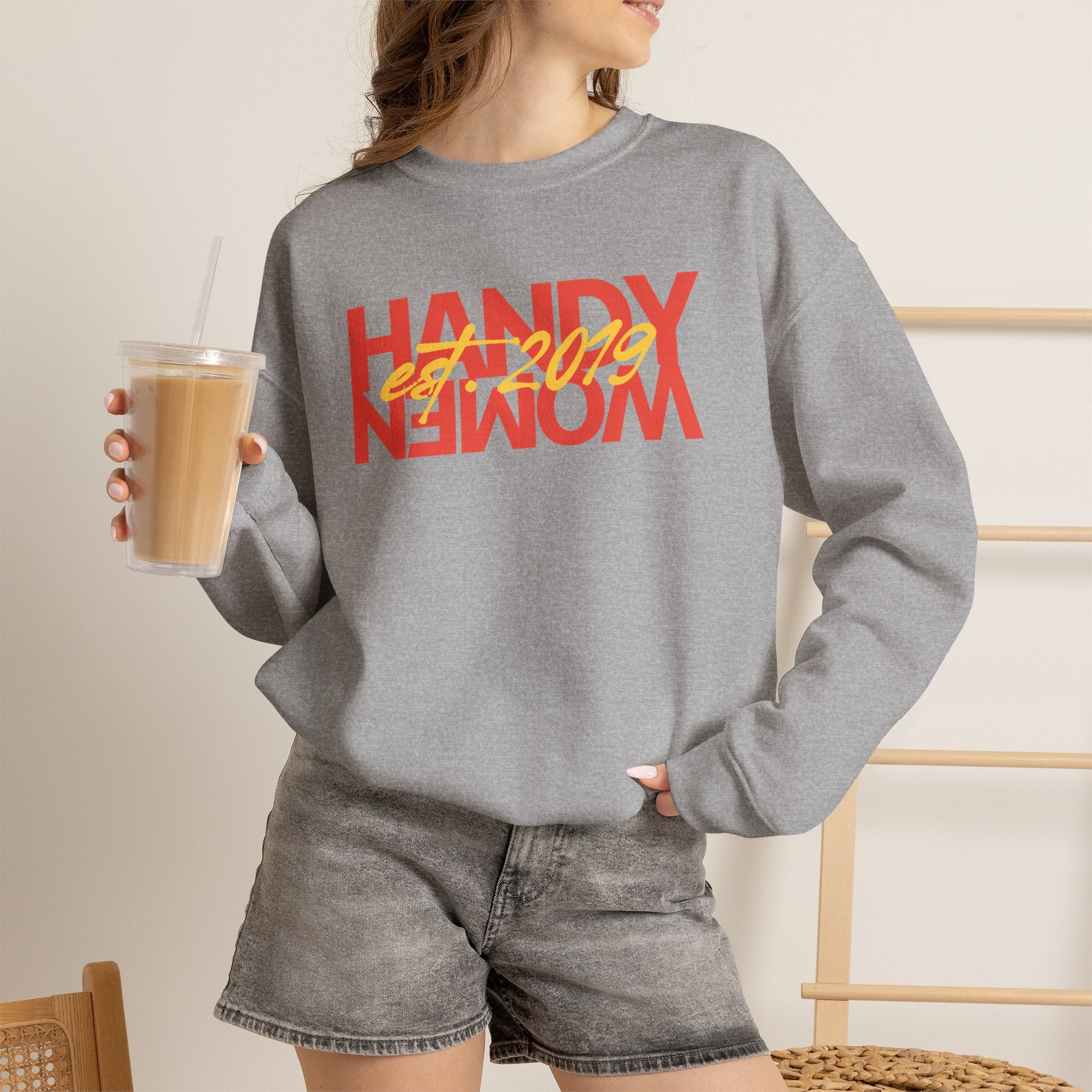 Handy Woman Crewneck Sweatshirt — Retro Surf Graphic