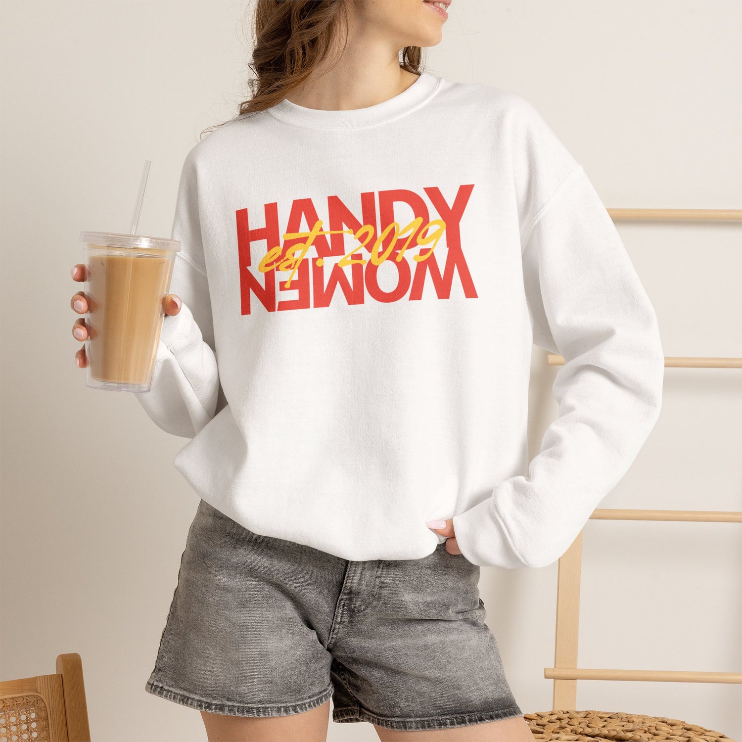 Handy Woman Crewneck Sweatshirt — Retro Surf Graphic