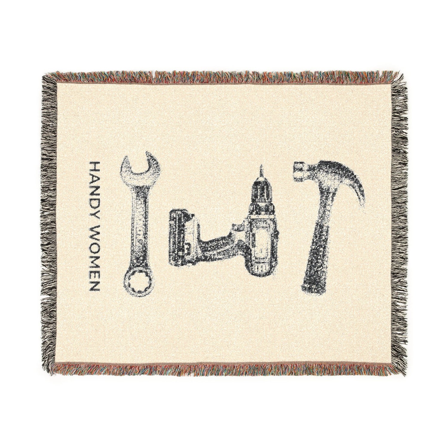 Handy Women Tools illustration Woven Blanket | hammer, wrench, drill throw