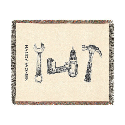 Handy Women Tools illustration Woven Blanket | hammer, wrench, drill throw