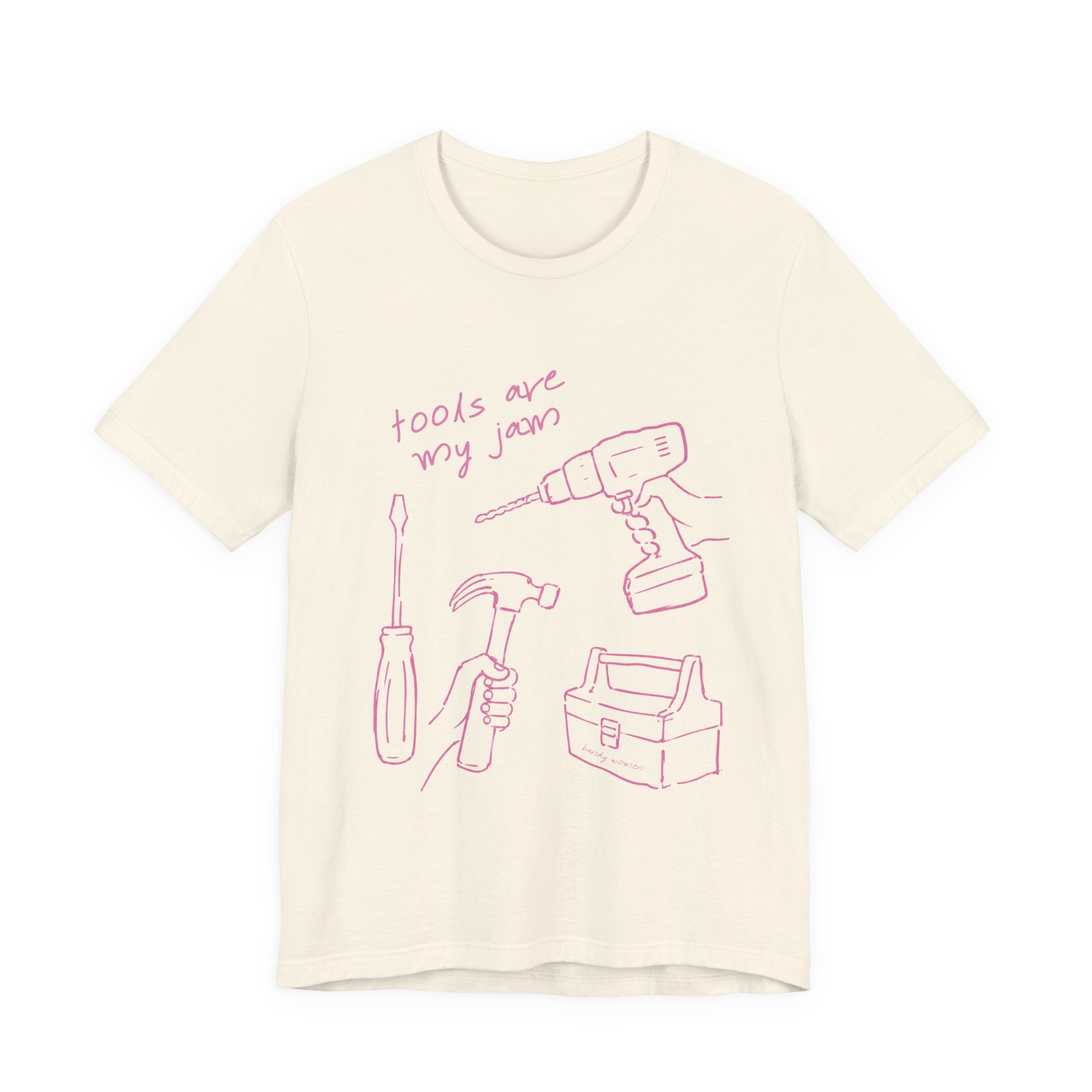 Tools Are My Jam T‑Shirt — Pink Hand‑Drawn Toolbox Illustration