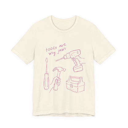 Tools Are My Jam T‑Shirt — Pink Hand‑Drawn Toolbox Illustration
