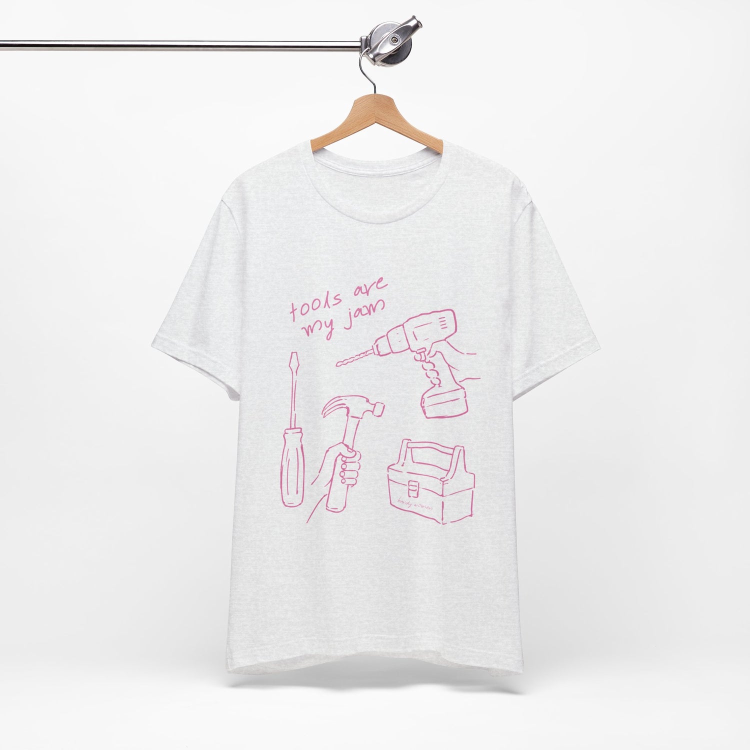Tools Are My Jam T‑Shirt — Pink Hand‑Drawn Toolbox Illustration