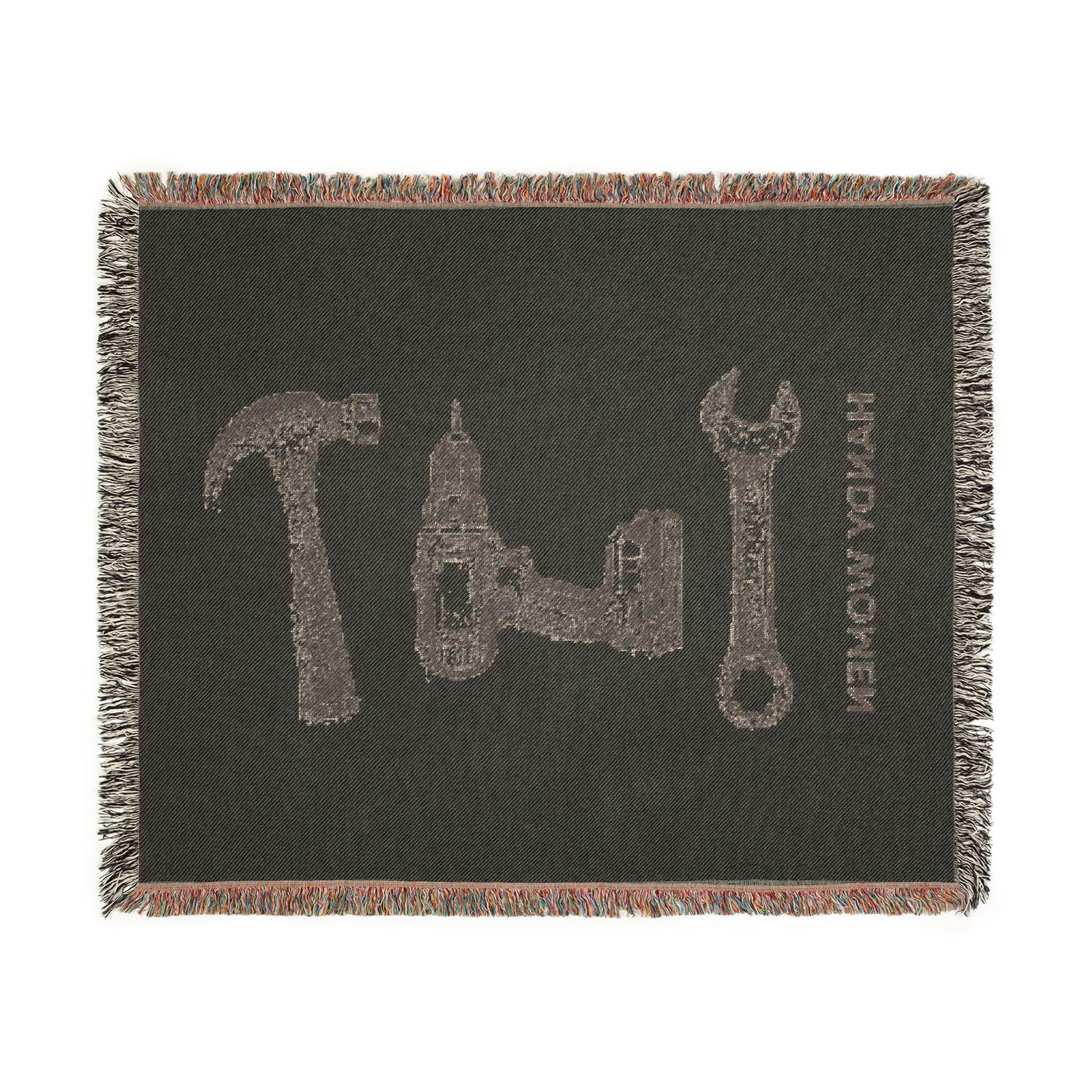 Handy Women Tools illustration Woven Blanket | hammer, wrench, drill throw