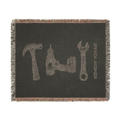 Handy Women Tools illustration Woven Blanket | hammer, wrench, drill throw