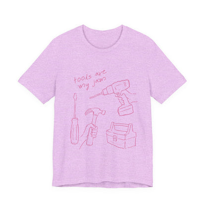 Tools Are My Jam T‑Shirt — Pink Hand‑Drawn Toolbox Illustration