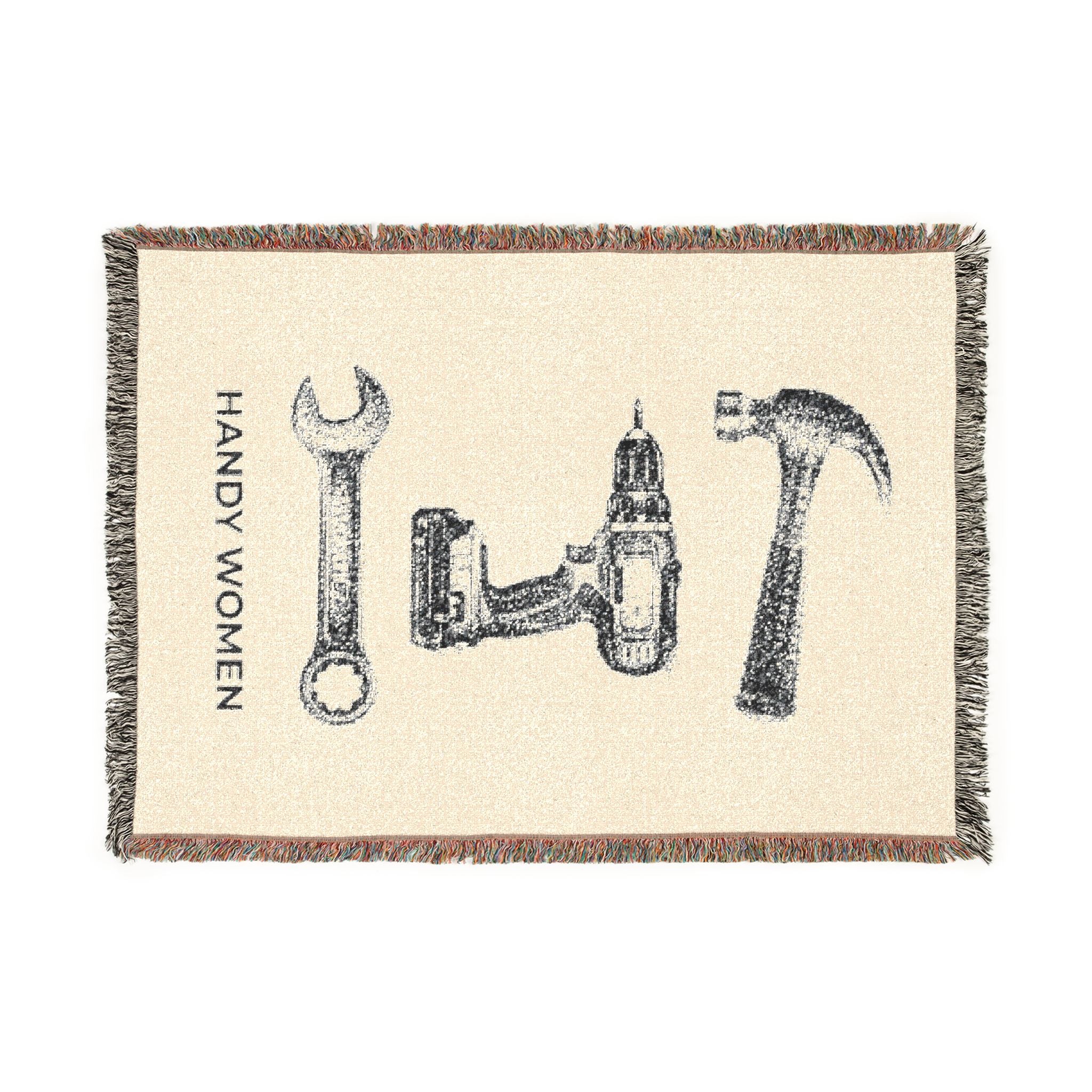 Handy Women Tools illustration Woven Blanket | hammer, wrench, drill throw