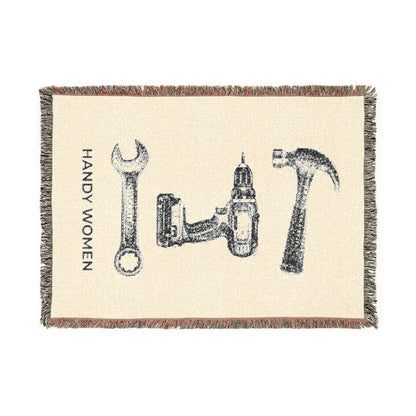 Handy Women Tools illustration Woven Blanket | hammer, wrench, drill throw