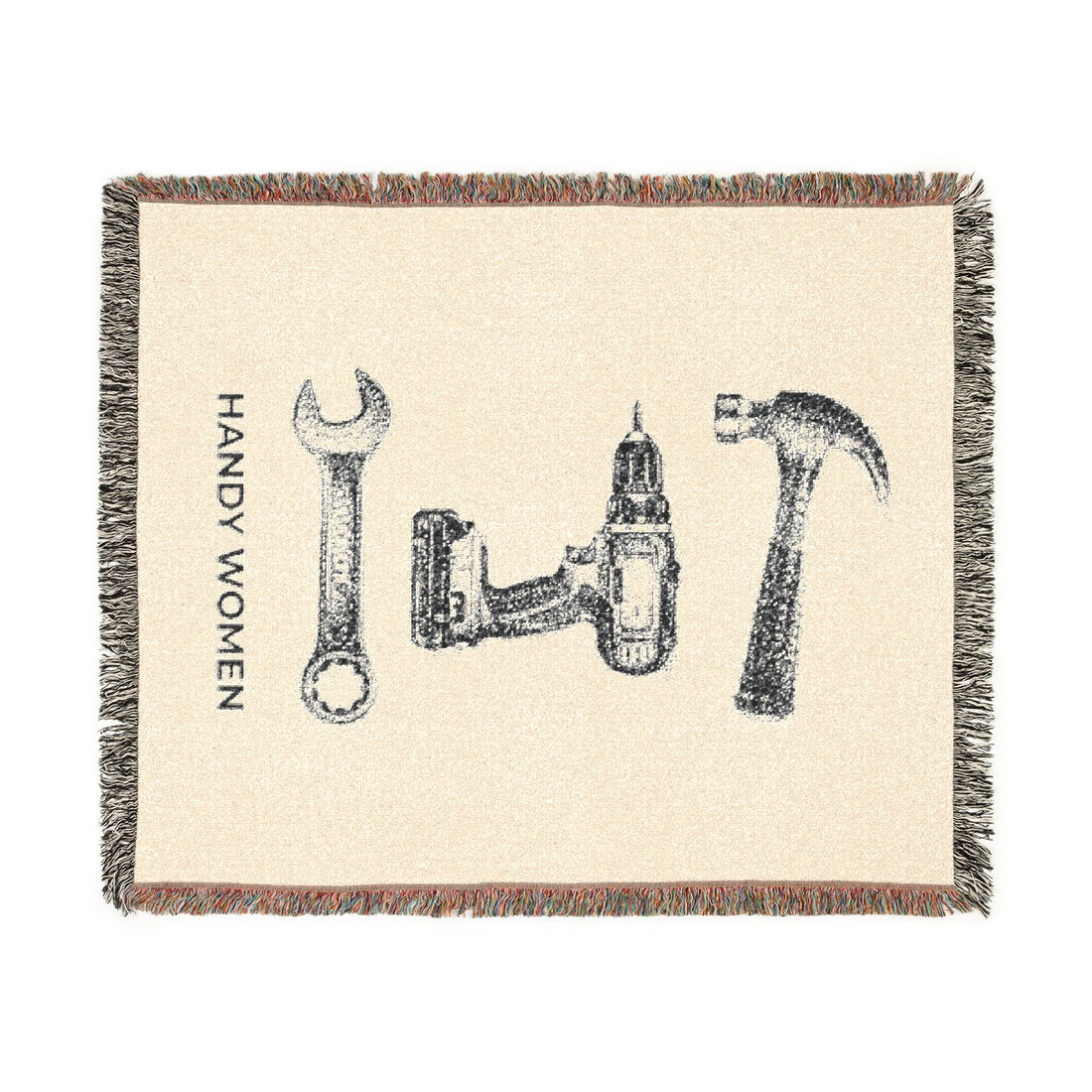 Handy Women Tools illustration Woven Blanket | hammer, wrench, drill throw