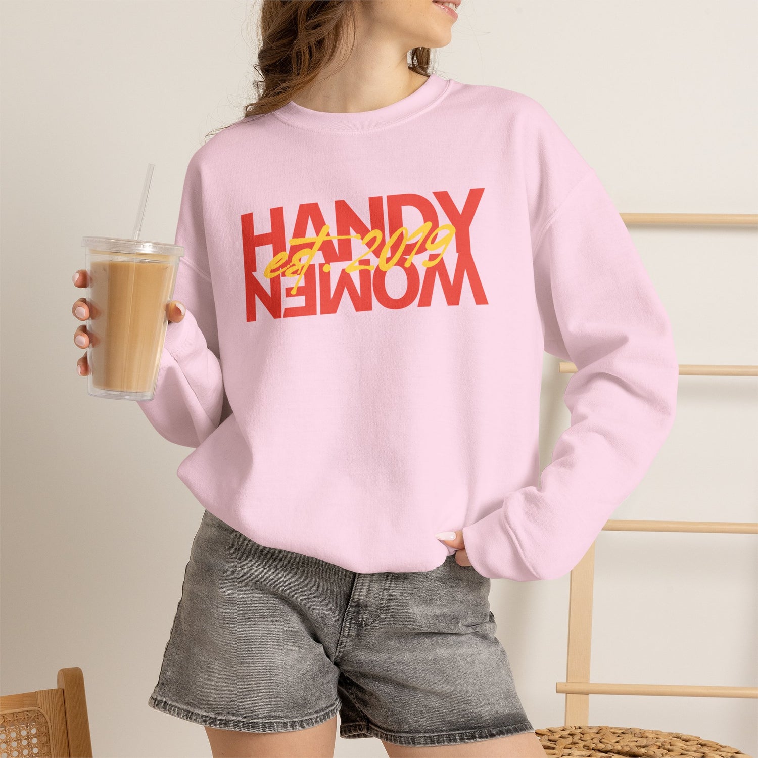 Handy Woman Crewneck Sweatshirt — Retro Surf Graphic