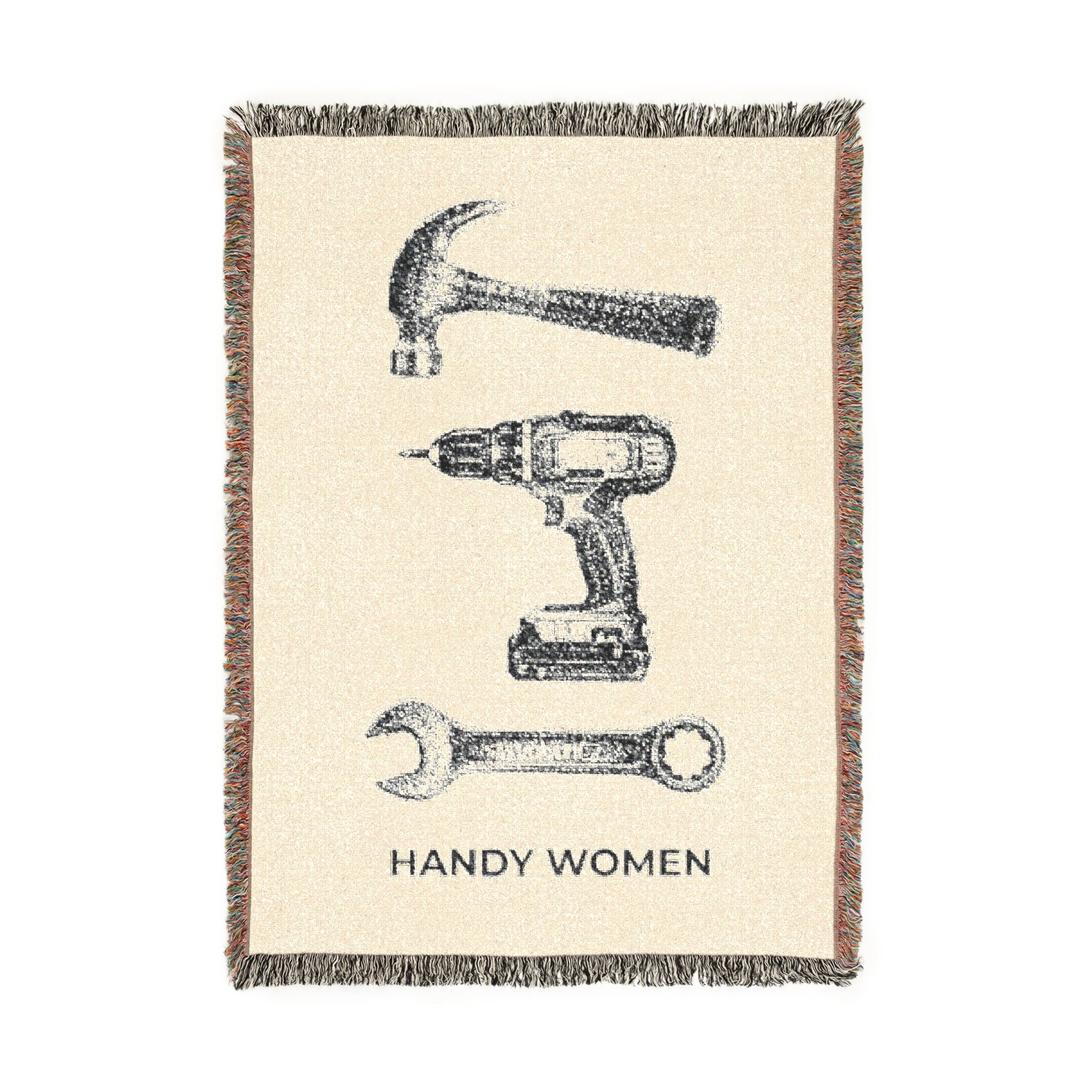 Handy Women Tools illustration Woven Blanket | hammer, wrench, drill throw