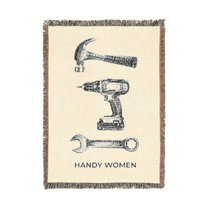 Handy Women Tools illustration Woven Blanket | hammer, wrench, drill throw