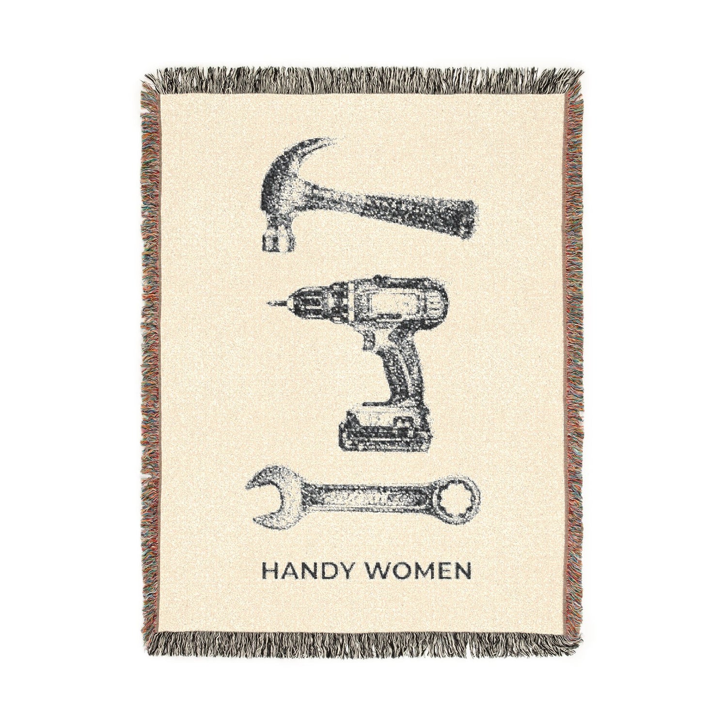 Handy Women Tools illustration Woven Blanket | hammer, wrench, drill throw