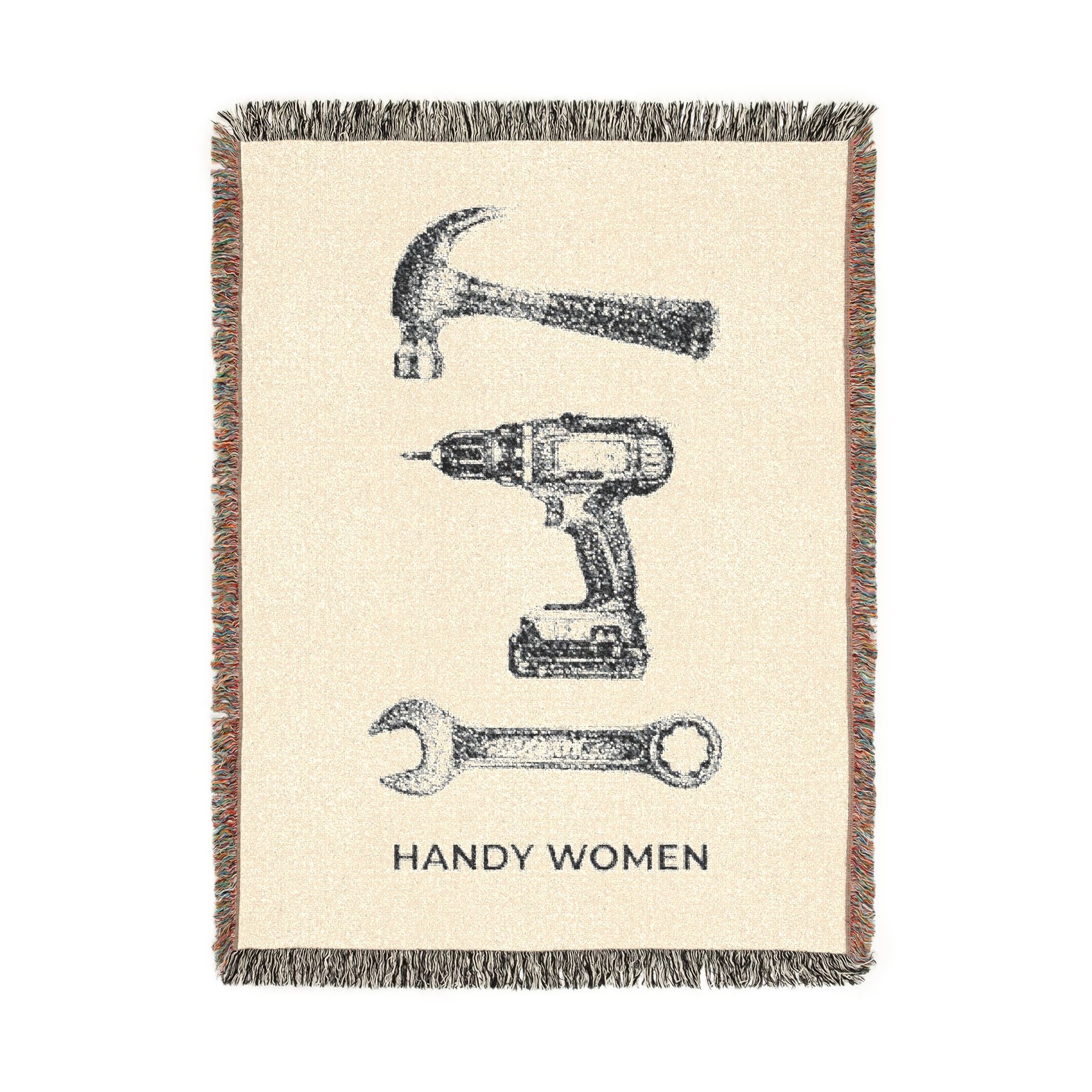 Handy Women Tools illustration Woven Blanket | hammer, wrench, drill throw