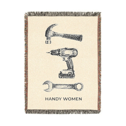 Handy Women Tools illustration Woven Blanket | hammer, wrench, drill throw