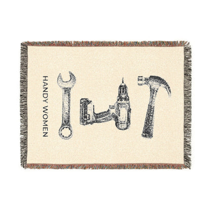 Handy Women Tools illustration Woven Blanket | hammer, wrench, drill throw