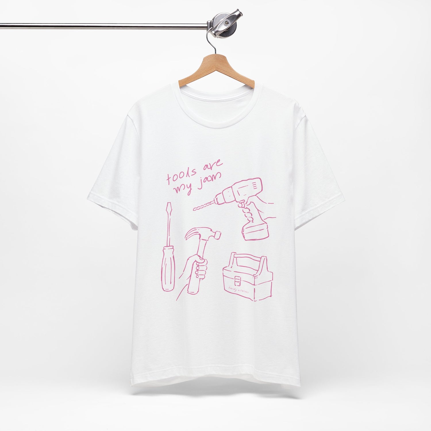 Tools Are My Jam T‑Shirt — Pink Hand‑Drawn Toolbox Illustration
