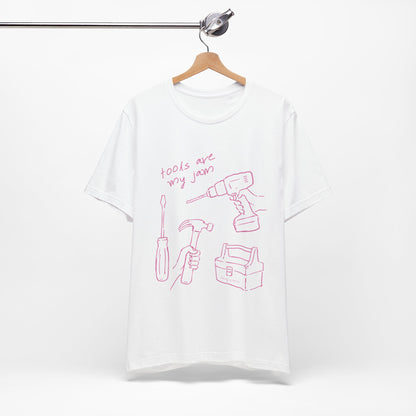 Tools Are My Jam T‑Shirt — Pink Hand‑Drawn Toolbox Illustration