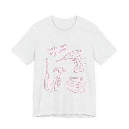 Tools Are My Jam T‑Shirt — Pink Hand‑Drawn Toolbox Illustration