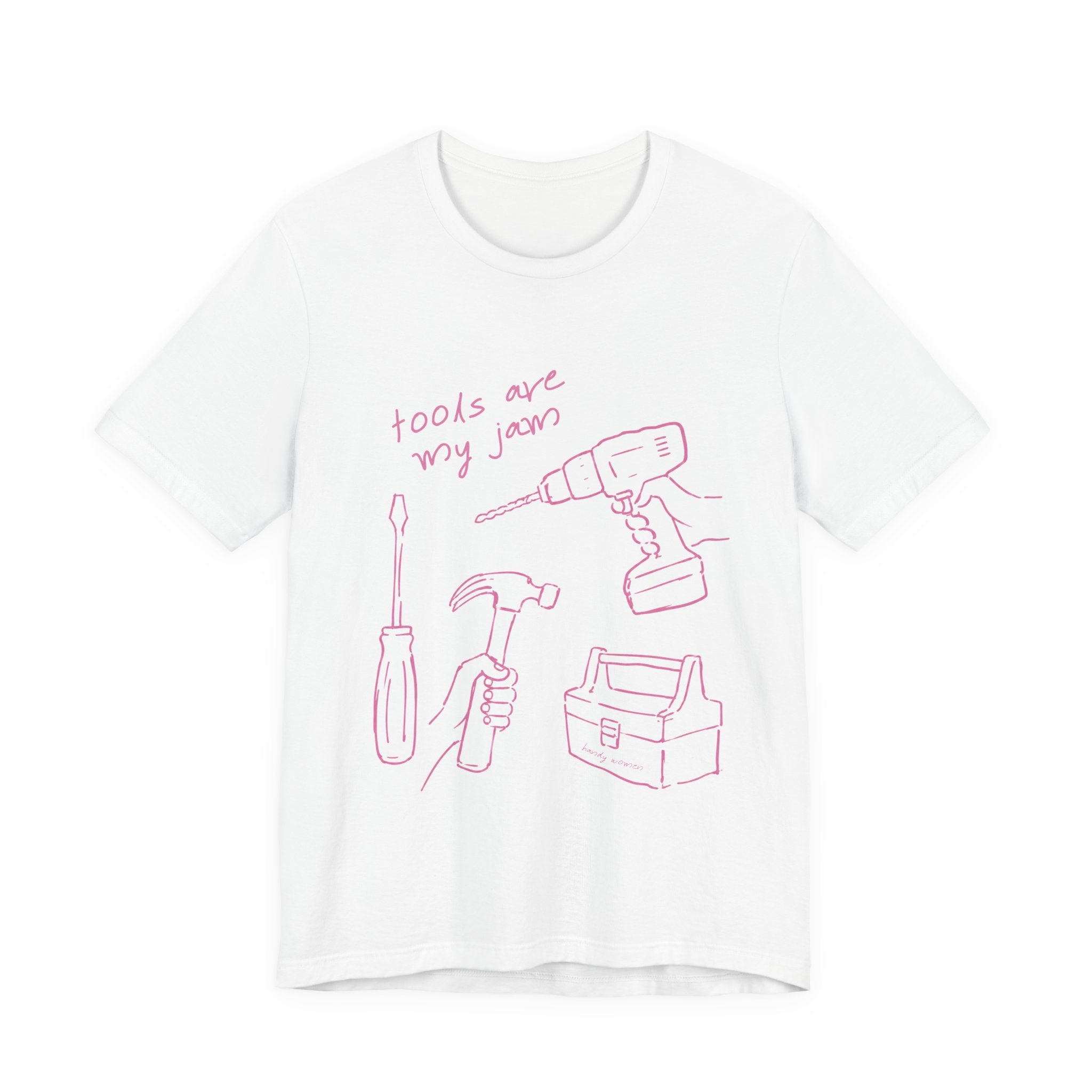Tools Are My Jam T‑Shirt — Pink Hand‑Drawn Toolbox Illustration