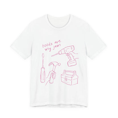 Tools Are My Jam T‑Shirt — Pink Hand‑Drawn Toolbox Illustration