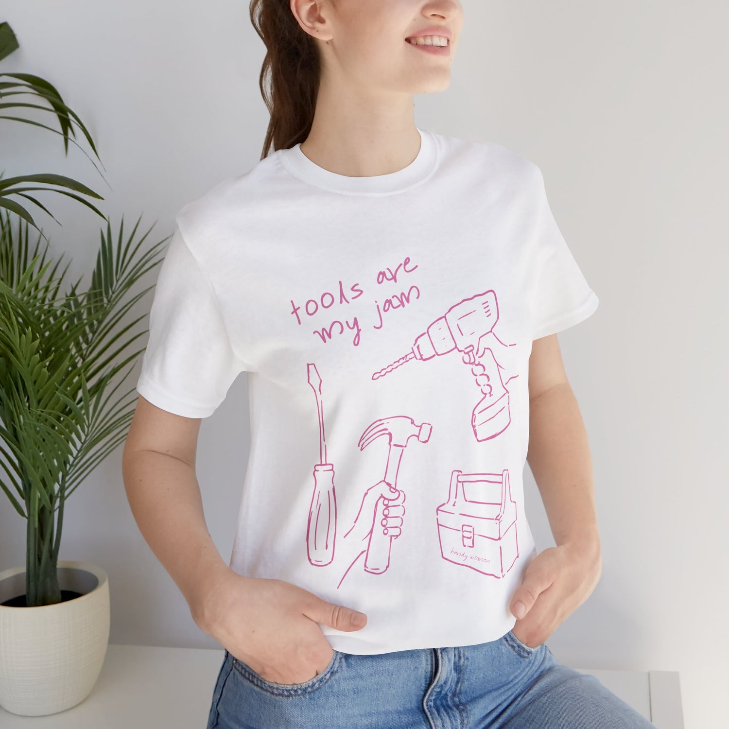 Tools Are My Jam T‑Shirt — Pink Hand‑Drawn Toolbox Illustration
