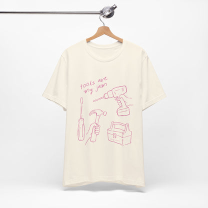 Tools Are My Jam T‑Shirt — Pink Hand‑Drawn Toolbox Illustration