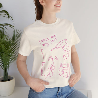 Tools Are My Jam T‑Shirt — Pink Hand‑Drawn Toolbox Illustration
