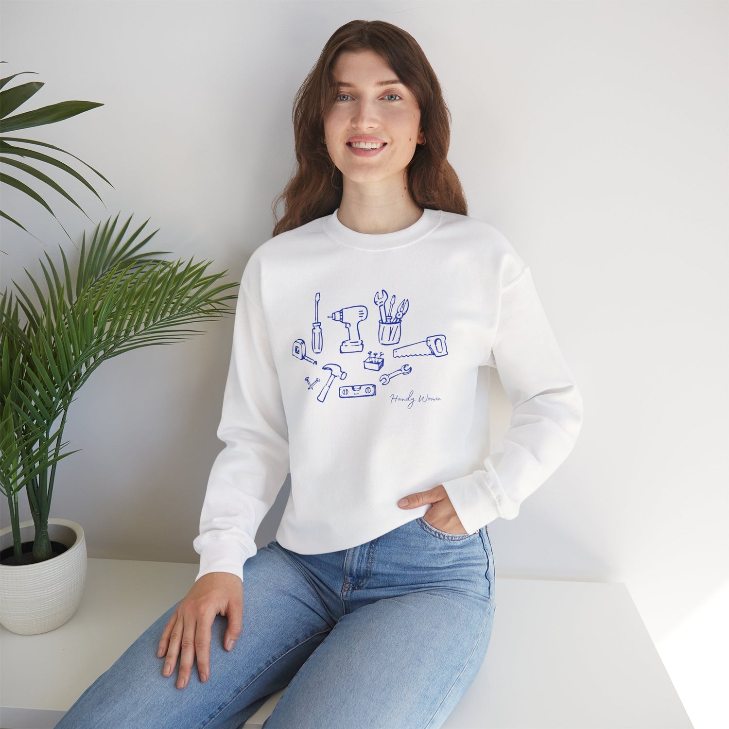 DIY Tools Crewneck Sweatshirt — Minimalist Handyman Illustration