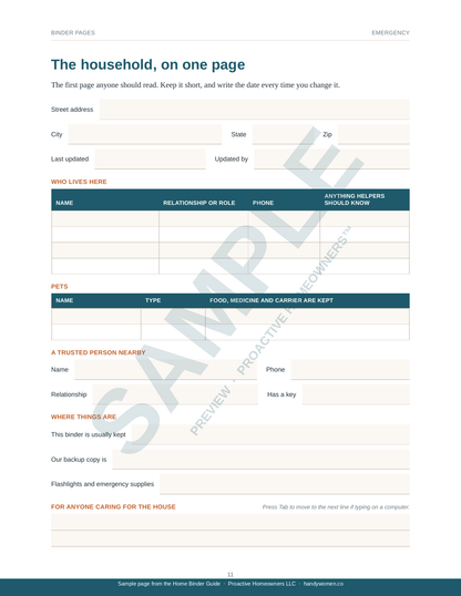 Home Binder Guide for your Home and its Records - Access Code