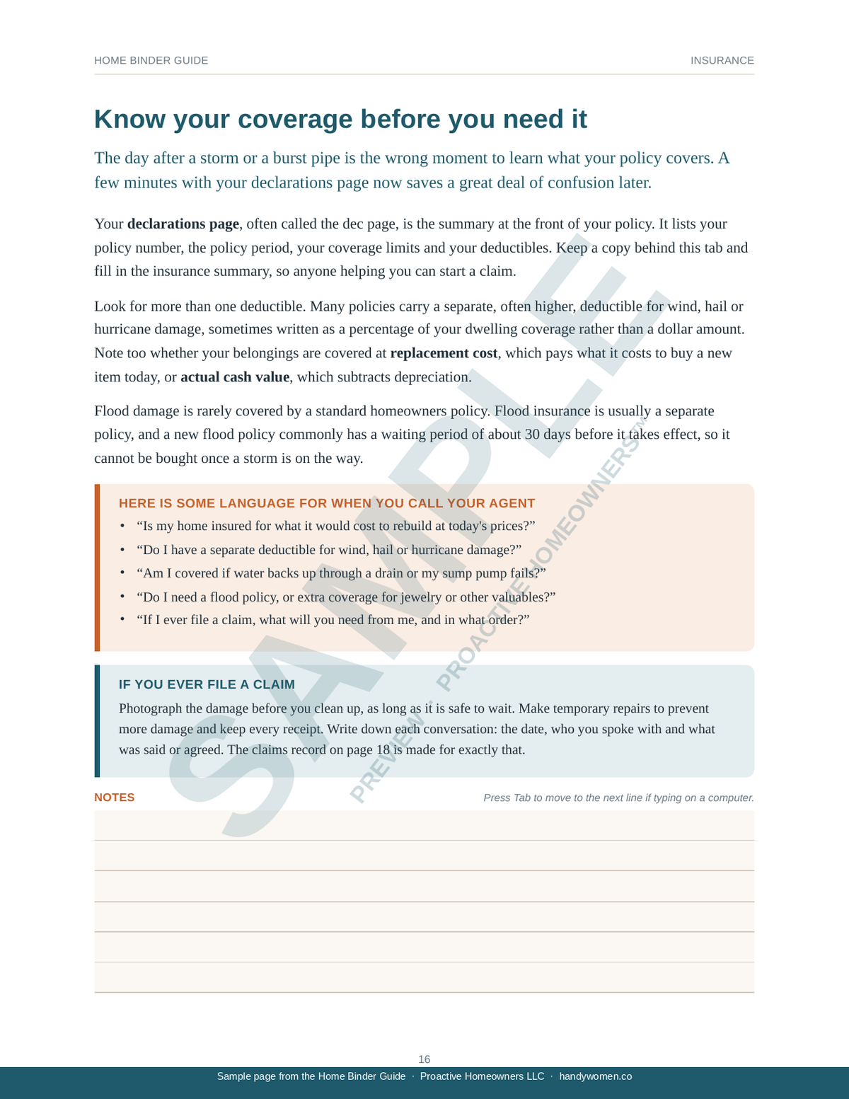 Home Binder Guide for your Home and its Records - Access Code