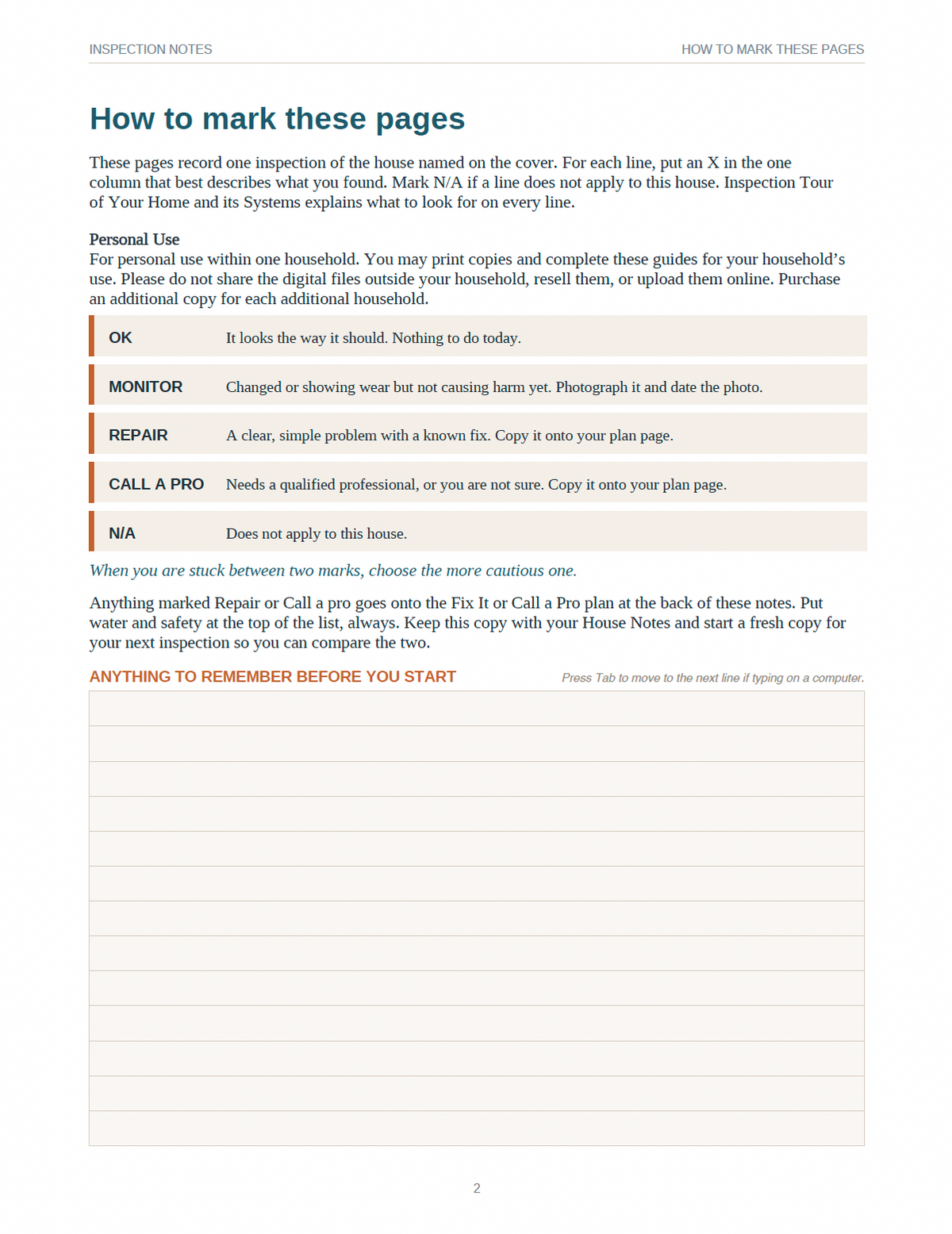 Inspection Tour of Your Home and Its Systems - Access Codes